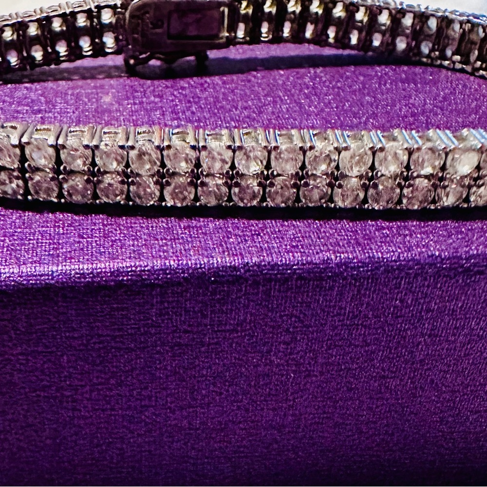 Vintage 925 Silver Double Strand Cubic Zirconia Tennis Bracelet w safety latch